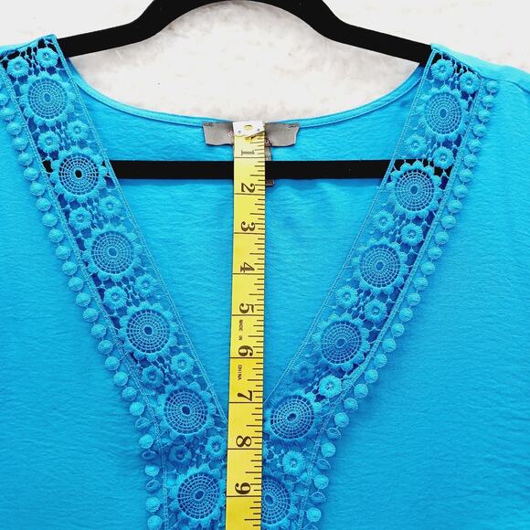 Blouse Size 3X Blue Lace Insert Cruise Going-Out Top Resortwear Vacation Whimsy - Picture 10 of 15
